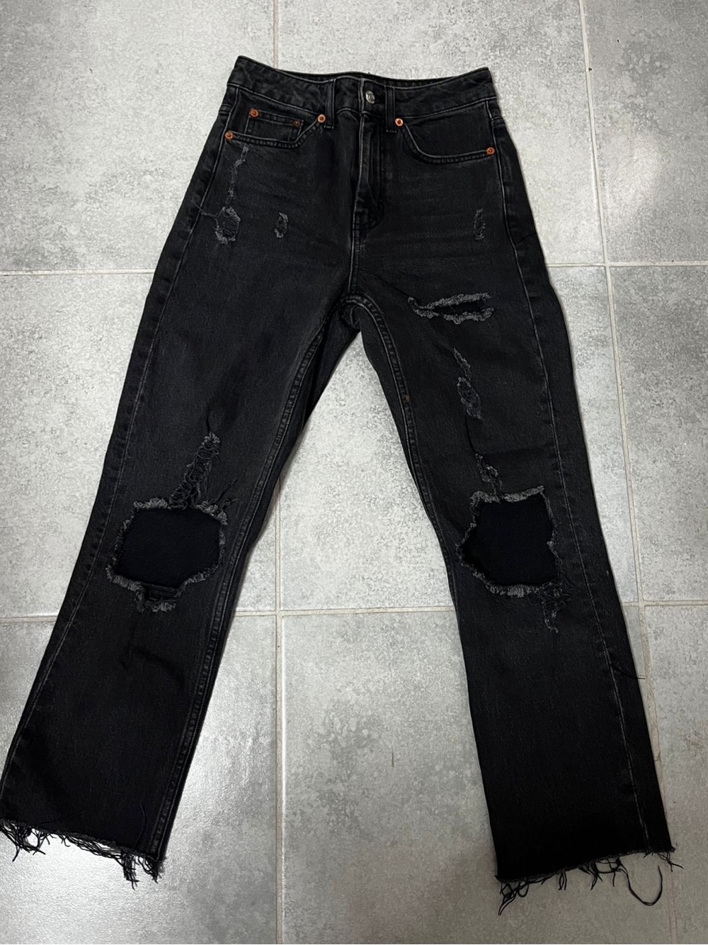 Topshop Black Distressed Relaxed Jeans